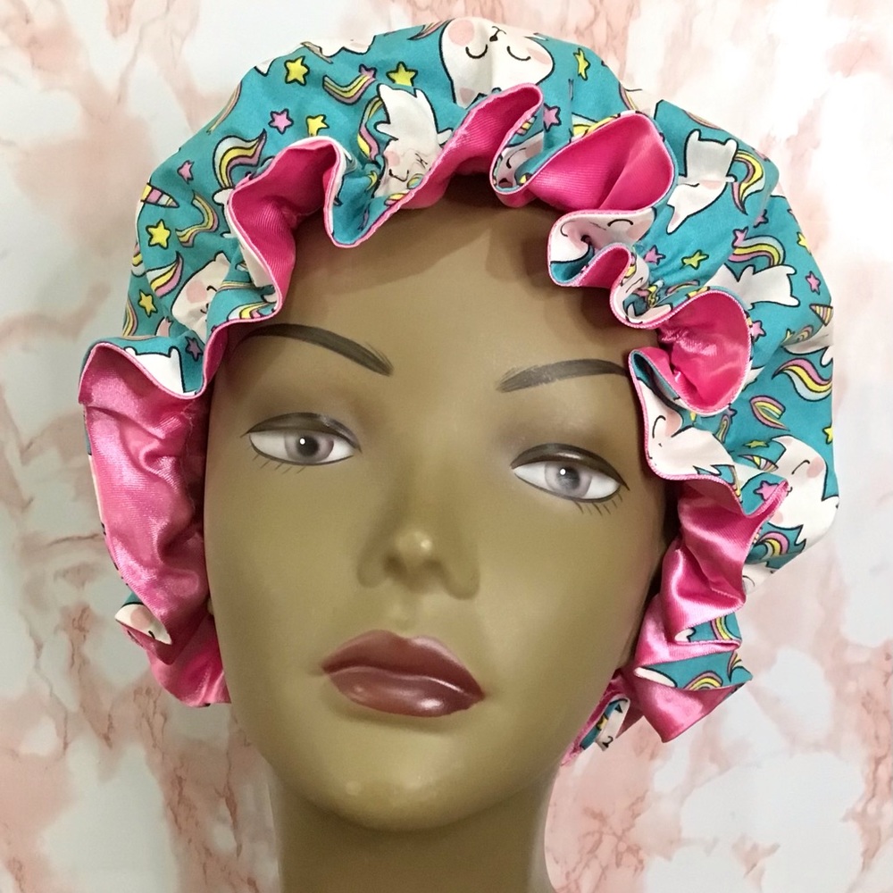 Women’s Reversible Satin Bonnet Unicorn Kitty